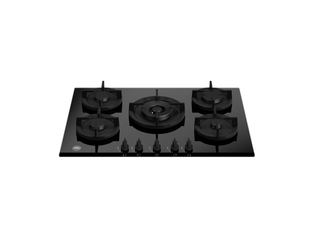 Built-in gas cooktop Bertazzoni on glass, central wok burner, 75 cm, Black