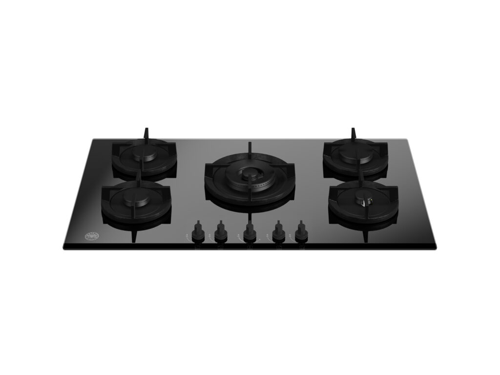 Built-in gas cooktop Bertazzoni on glass, central wok burner, 90 cm, Black