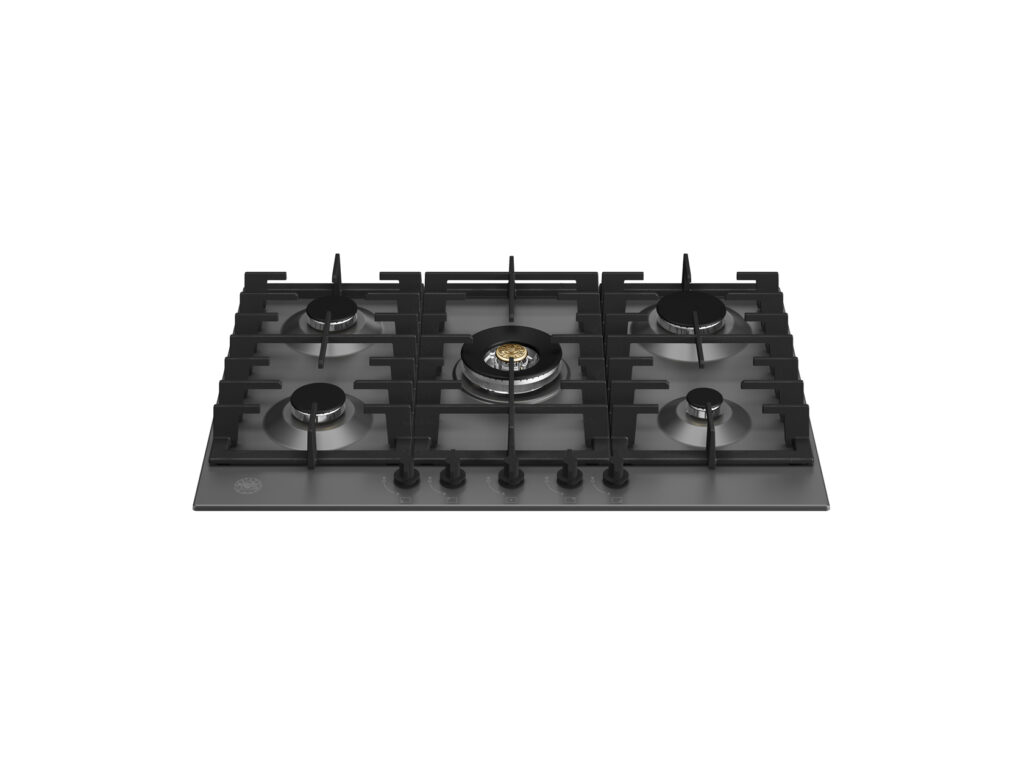 Built-in gas cooktop Bertazzoni, central wok burner, 75 cm, stainless steel, matte black
