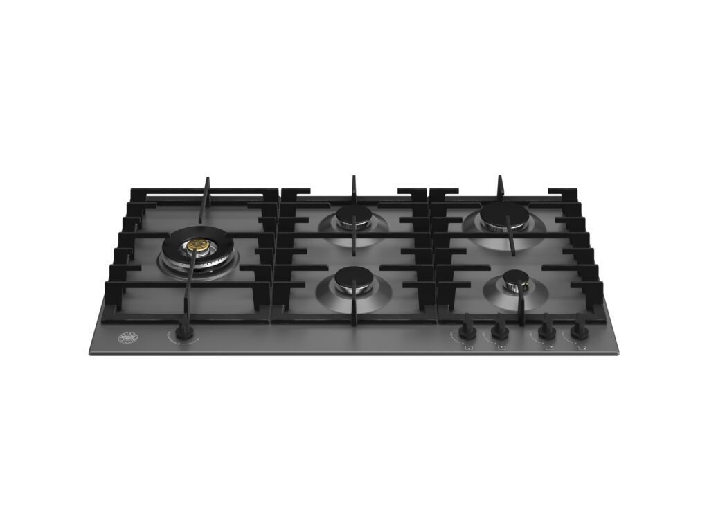 Built-in gas cooktop Bertazzoni, side dual wok burner, 90 cm, stainless steel, matte Black
