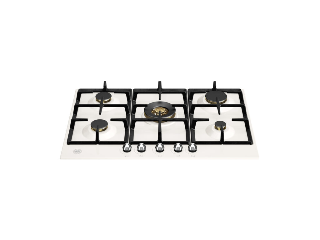 Bertazzoni Heritage 75 cm Gas Cooktop with Central Wok Burner, Black Enamel, 5 Zones, Ivory / Chrome