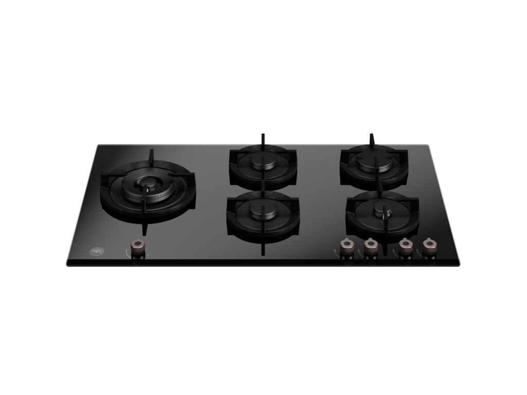 Gas cooktop Bertazzoni Professional, 90 cm, glass, side wok burner, Black