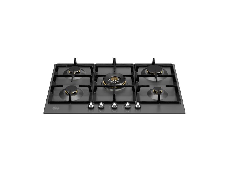 Gas cooktop Bertazzoni Heritage 75 cm with central Wok burner, black enamel, 5 zones, Matte black