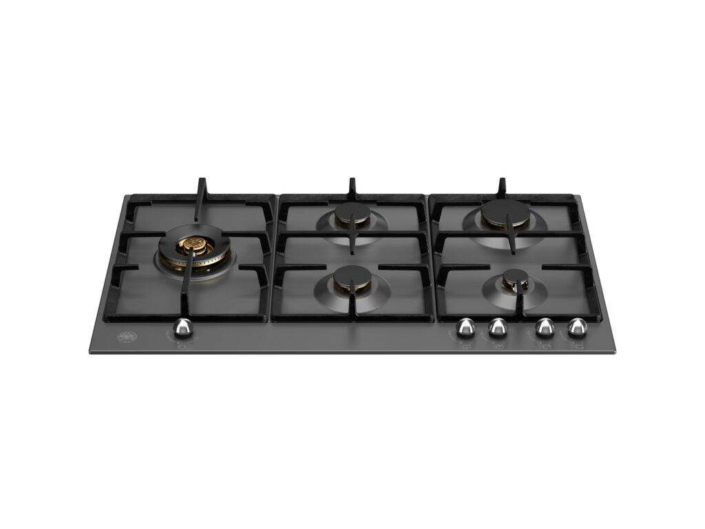 Gas Cooktop Bertazzoni Heritage, 90 cm, Side Double Wok Burner, Black Enamel, Matte Black