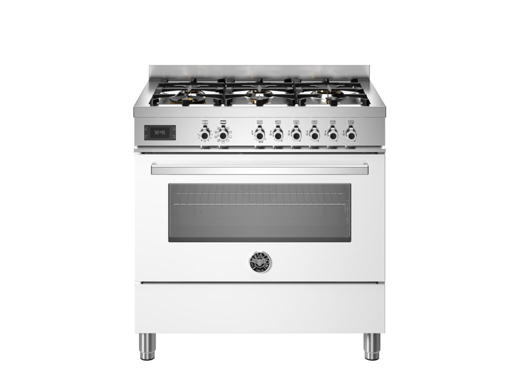 Gas Range Bertazzoni Professional 90 cm with 6 Burners and Electric Oven, Glossy White
