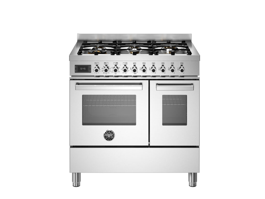 Bertazzoni Professional 90 cm Range with 6 Gas Burners and Two Electric Ovens, Stainless Steel