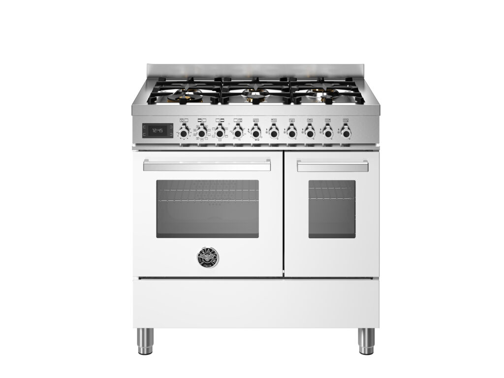 Bertazzoni Professional 90 cm Range with 6 Gas Burners and Two Electric Ovens, Glossy White