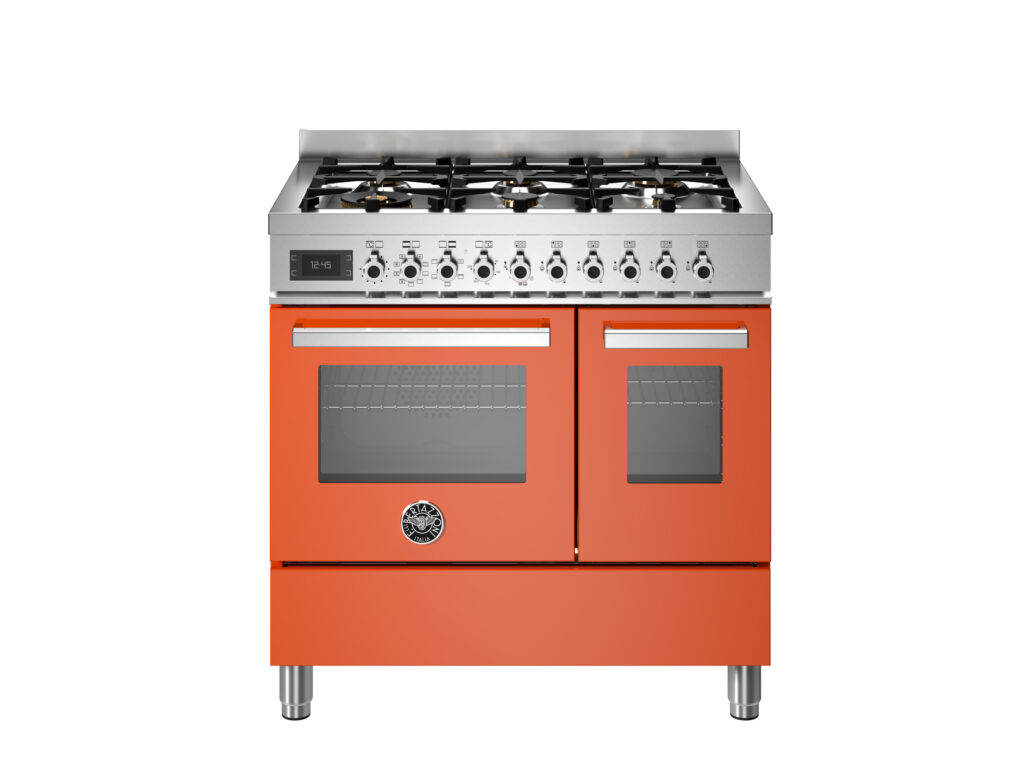 Bertazzoni Professional 90 cm Range with 6 Gas Burners and Two Electric Ovens, Orange