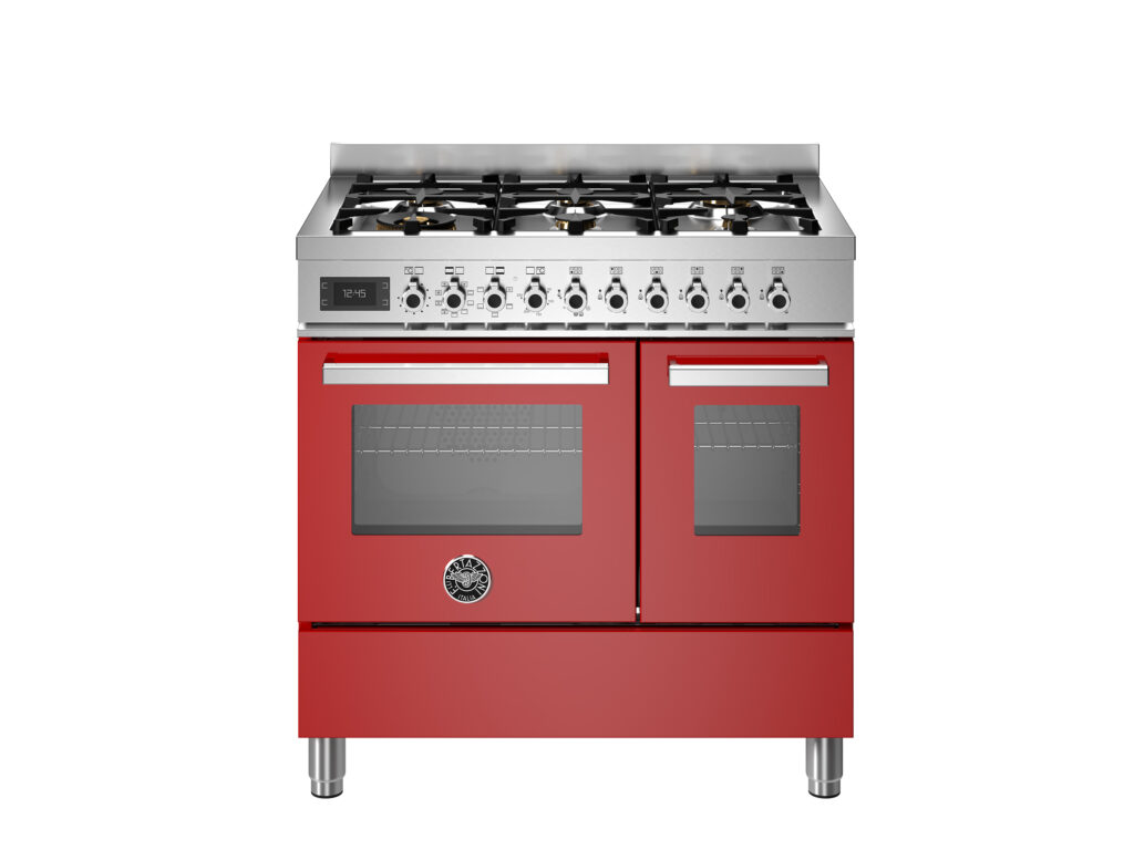 Bertazzoni Professional 90 cm Range with 6 Gas Burners and Two Electric Ovens, Red