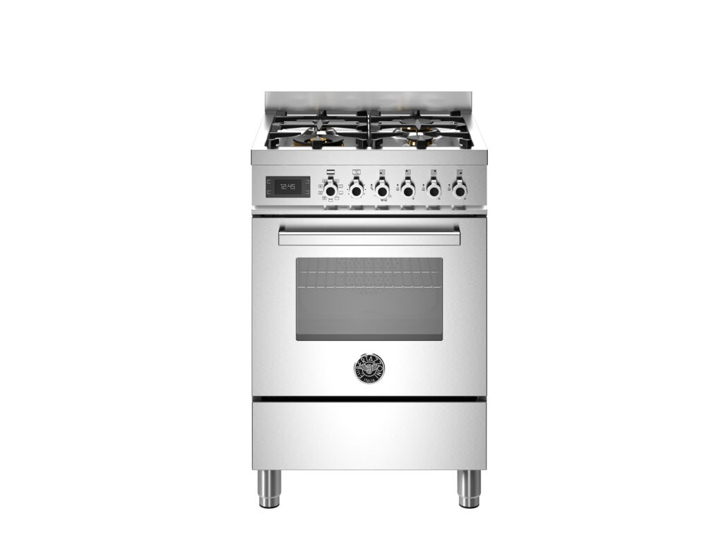 Bertazzoni Professional 60 cm: Gas Range with 4 Burners and Electric Multifunctional Oven, Stainless Steel
