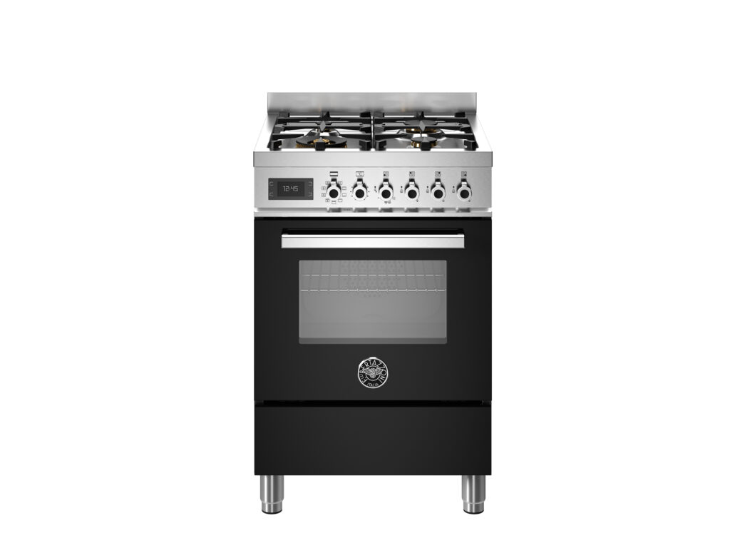 Bertazzoni Professional 60 cm: Gas Range with 4 Burners and Electric Multifunction Oven, Black