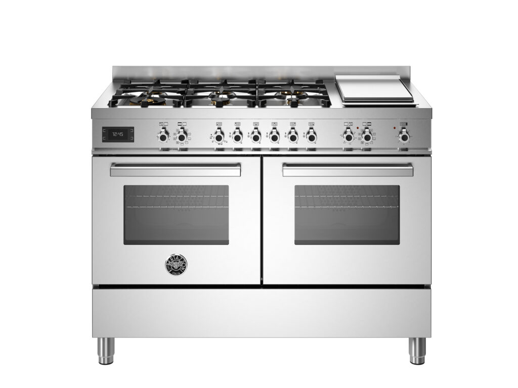 Bertazzoni Professional 120 cm Range with 6 Gas Burners, Electric Teppan Yaki Grill and Two Electric Ovens, Stainless Steel