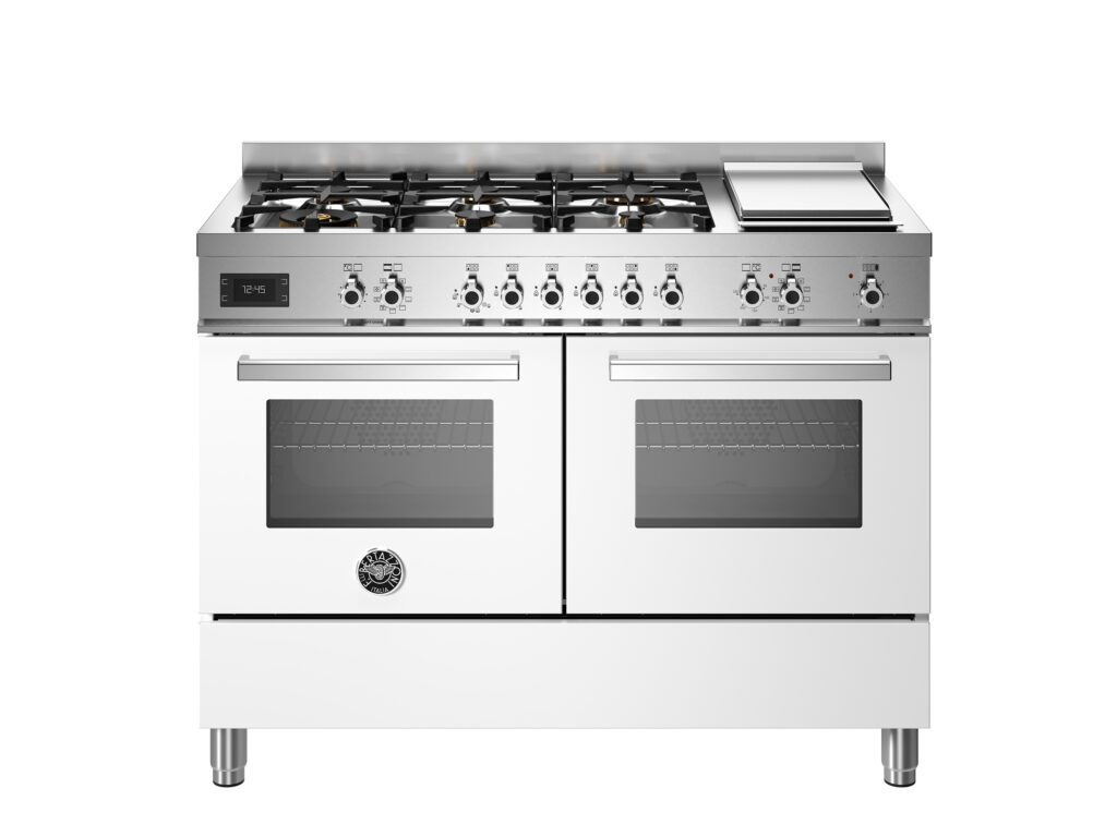 Bertazzoni Professional 120 cm Range with 6 Gas Burners, Electric Teppan Yaki Grill and Two Electric Ovens, Glossy White