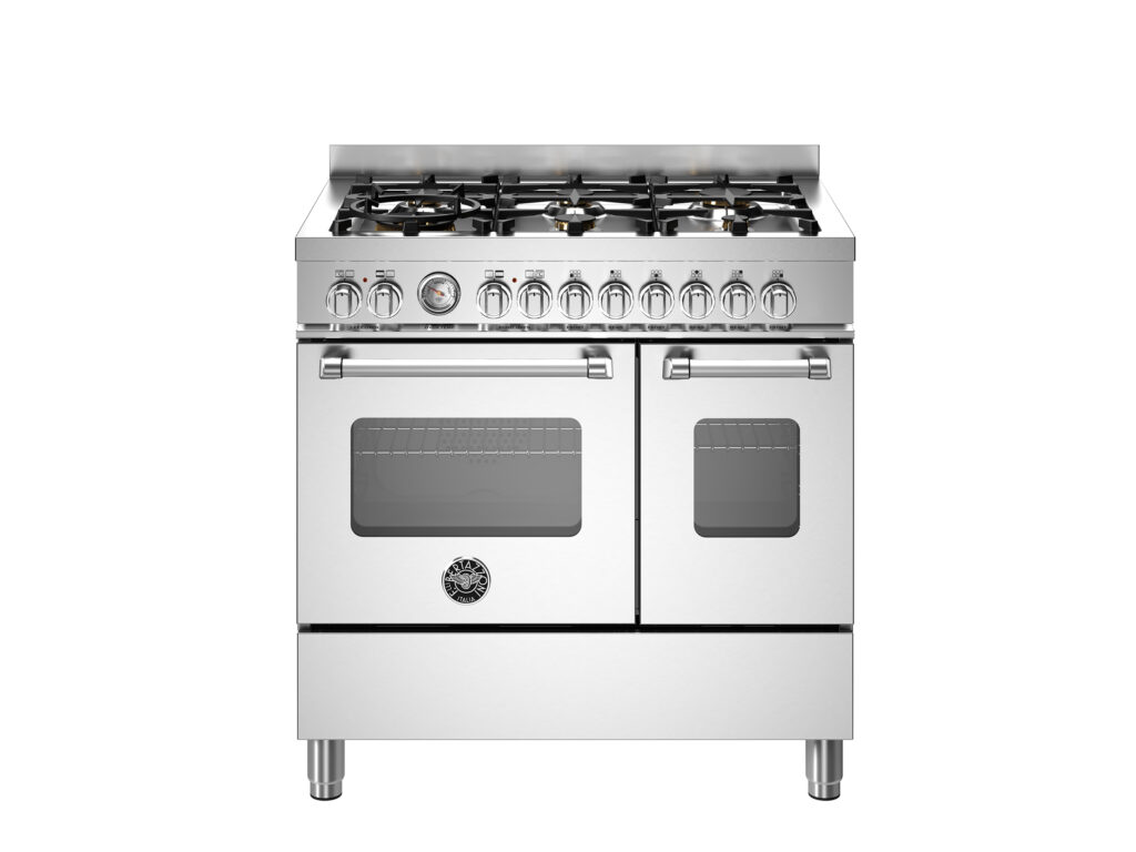 Dual Fuel Range Bertazzoni Master 90 cm with Double Electric Oven and 6 Burners, Stainless Steel