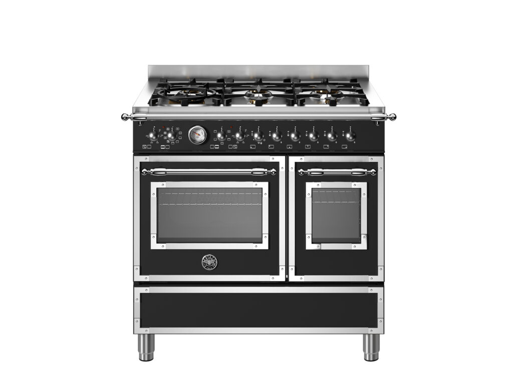 Bertazzoni Heritage 90 cm: cooker with 6 gas burners and two electric ovens, Black
