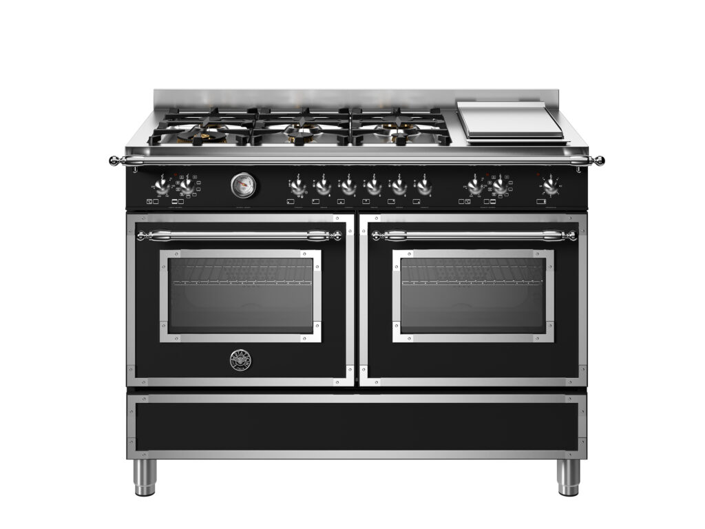 Bertazzoni Heritage 120 cm Range: 6 Gas Burners, Grill, Double Electric Oven, Matte Black