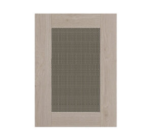 Door: solid oak frame with dark brown steel grill