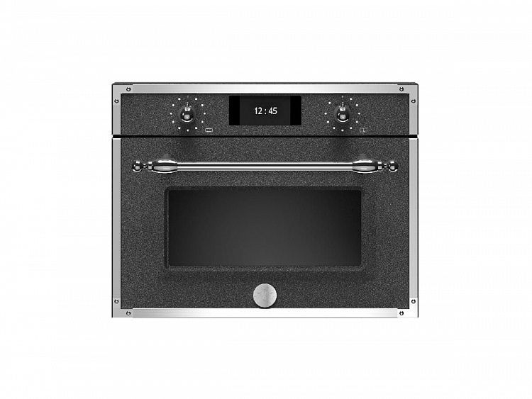Компактная комбинированная паровая духовка Bertazzoni Heritage 60x45 см, TFT-дисплей, Черный текстурный с хромированной фурнитурой (аутлет)