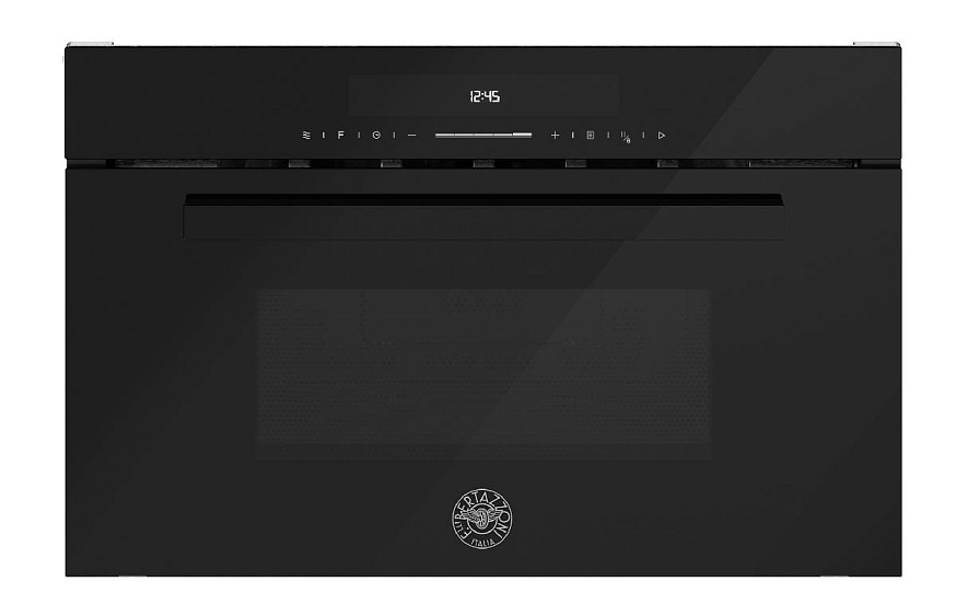 Compact built-in microwave with grill, 38 cm height, Modern, black glass